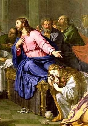 Santa María Magdalena unge los pies de Nuestro Señor