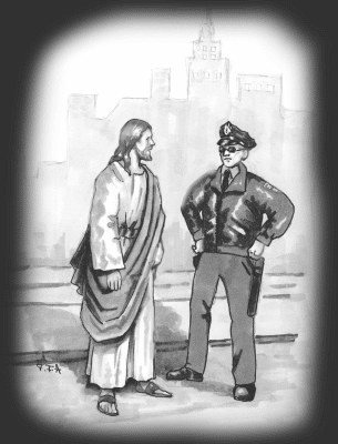 Cristo y un policía