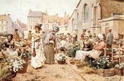 Pintura de un mercado de flores.