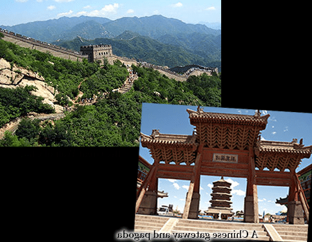Gran Muralla y Entrada China y pagoda